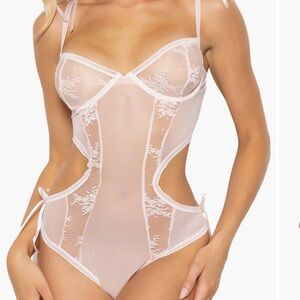 Chic Light Pink Lace Cutout Bodysuit